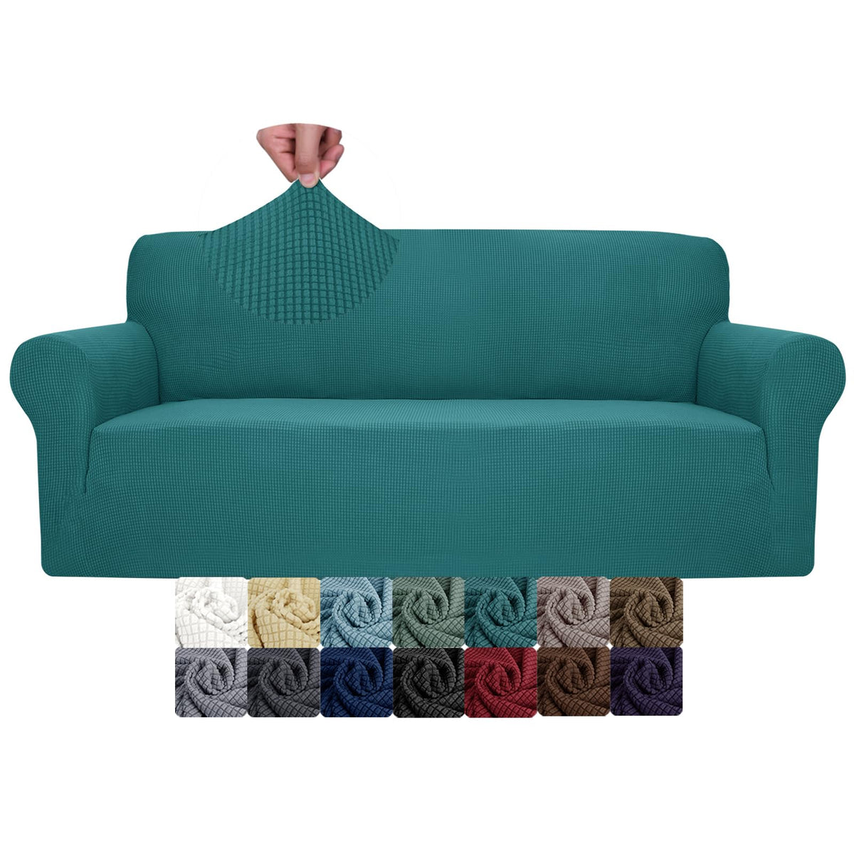 JIVINER Super Stretch Chair Sofa Slipcovers 1-Piece Jacquard Chair Covers for Living Room Soft Anti Slip 1 Seater Couch Furniture Protector Small Checks for Kids Pets (Chair, Light Gray)