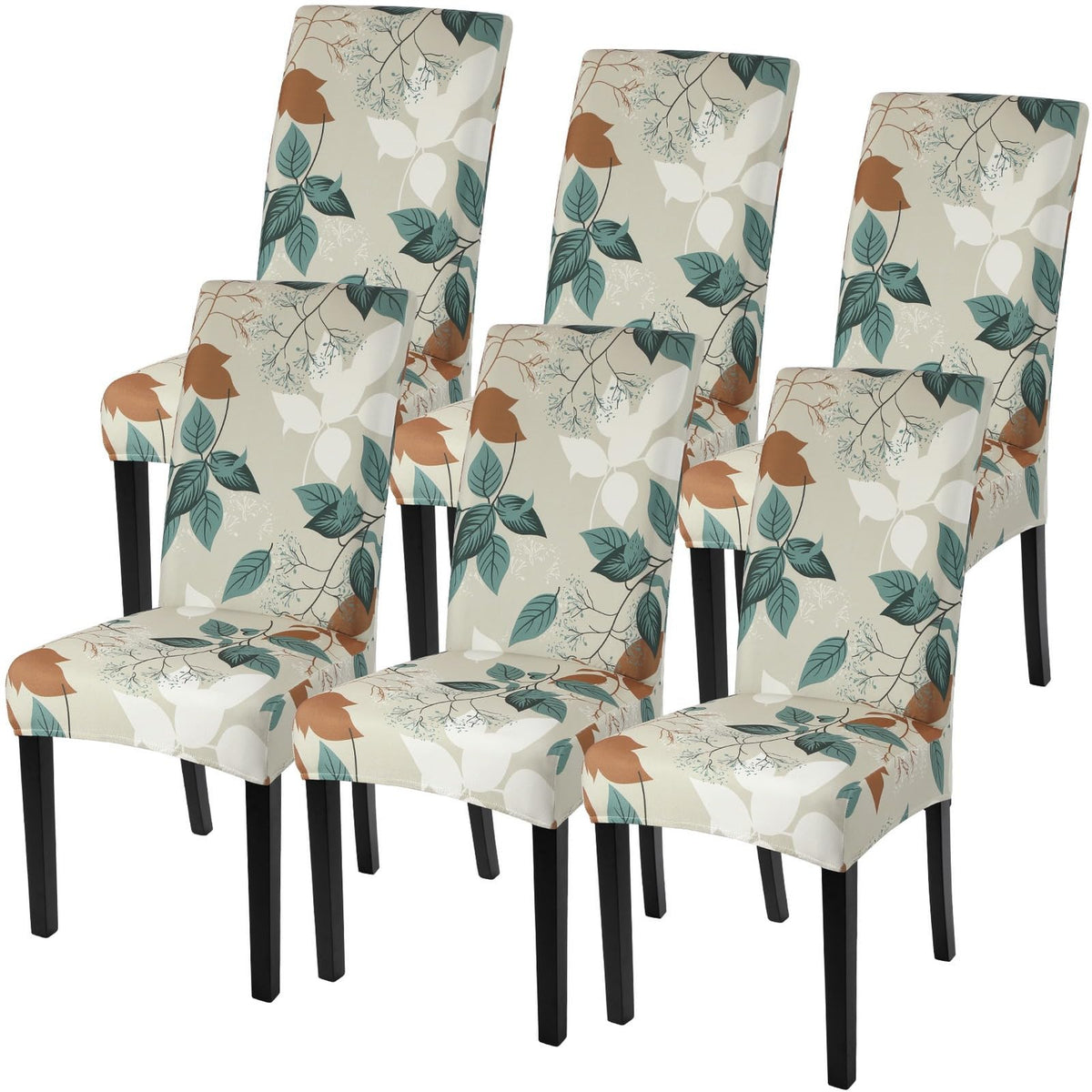 SearchI Chair Covers Slipcovers Set of 4, Spandex Super Fit Stretch Removable Washable Kitchen Parsons Protector for Dining Room,Hotel,Ceremony,Beige+Flowers