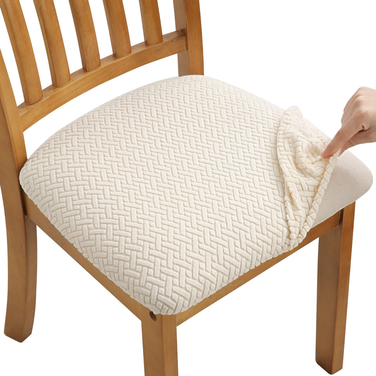 Fuloon Dining Chair Seat Covers Stretch Slipcovers, 6 Pack, Beige