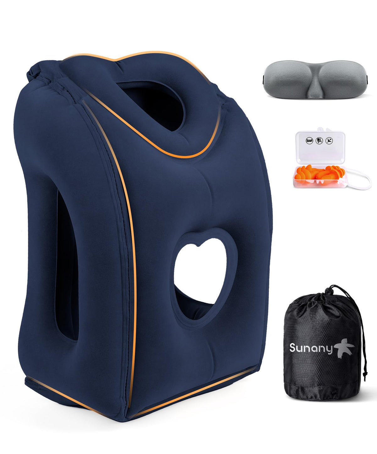 Sunany Travel Pillow, Inflatable Neck Pillow Used for Airplanes/Cars/Buses/Trains/Office Napping with Eye Mask/Earplugs (Balck)