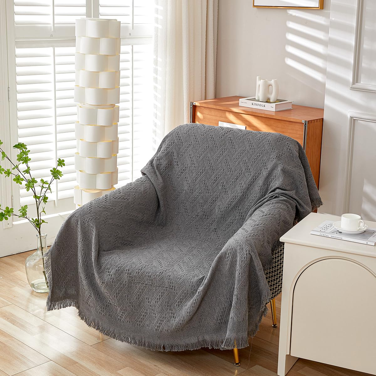 AIVIA Slipper Chair Cover Sheet Blanket, Reversible Anti Slip Throw Cushion Covers for Single Seat Chair Recliner Armchair Ottomans Furniture Decorations Protector Slipcover (White Khaki, 51"x71")