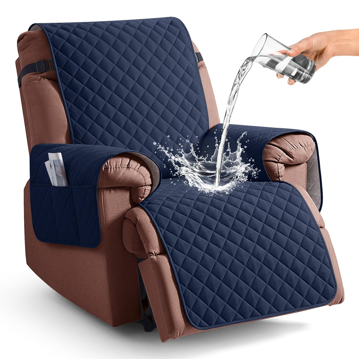 KinCam 100% Waterproof Recliner Chair Cover, Reclining Couch Covers for Pets, Dogs, Recliner Couch Slipcover Furniture Protector with Elastic Straps for Kids(23.6", Chocolate)