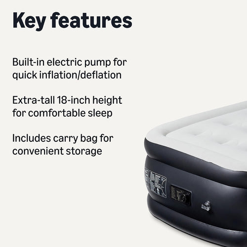 Amazon Basics Inflatable Air Mattress with Built-in Electric Pump, Twin Size, 18-Inch Height, for Camping or Travel