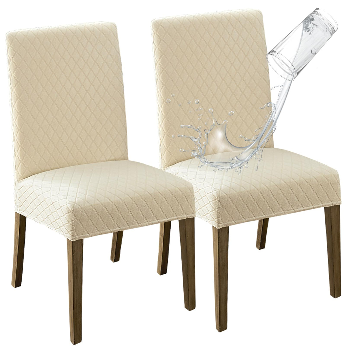 MOSAYT 100% Waterproof Dining Room Chair Covers Set of 4, Beige