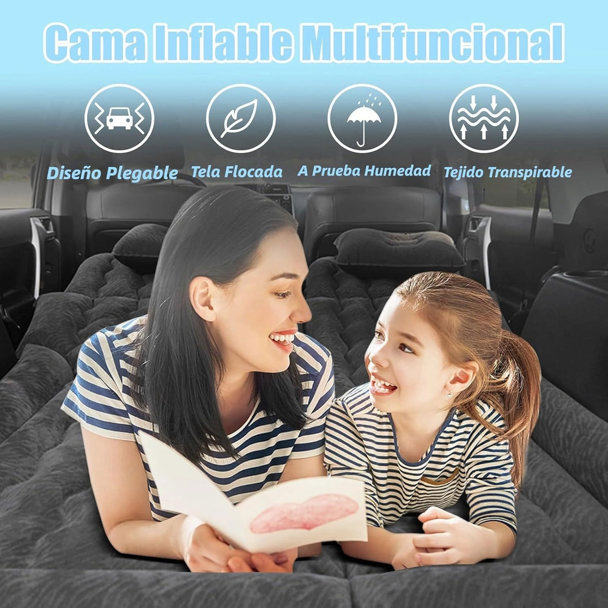Car Air Mattress for Toyota Highlander IV 2020 2021 2022 2023 2024 2025, Car Mattress Inflatable Bed Portable Foldable with Pillow Camping Travel Car Accessories,Black