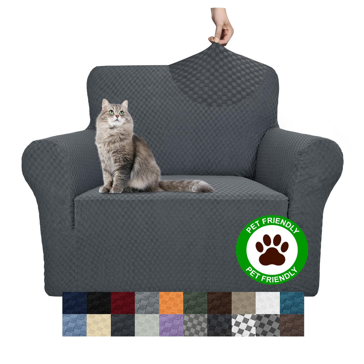 YEMYHOM Couch Cover Latest Jacquard Design High Stretch Sofa Chair Covers for Living Room, Pet Dog Cat Proof Armchair Slipcover Non Slip Magic Elastic Furniture Protector (Chair, Light Gray)