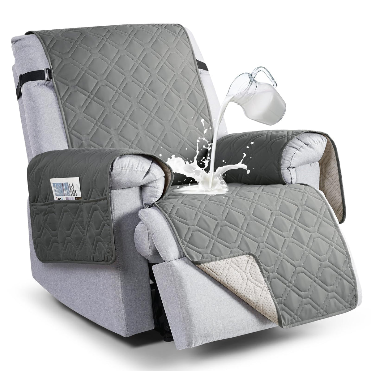 VANSOFY 100% Waterproof Recliner Chair Covers Washable, Khaki, 23.6"