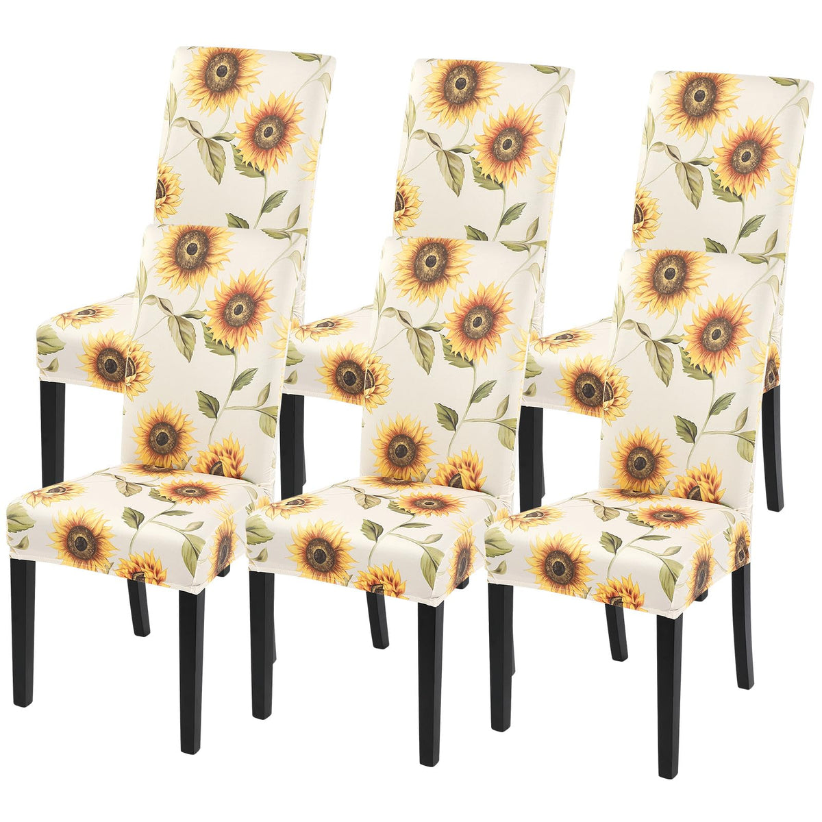 SearchI Chair Covers Slipcovers Set of 4, Spandex Super Fit Stretch Removable Washable Kitchen Parsons Protector for Dining Room,Hotel,Ceremony,Beige+Flowers