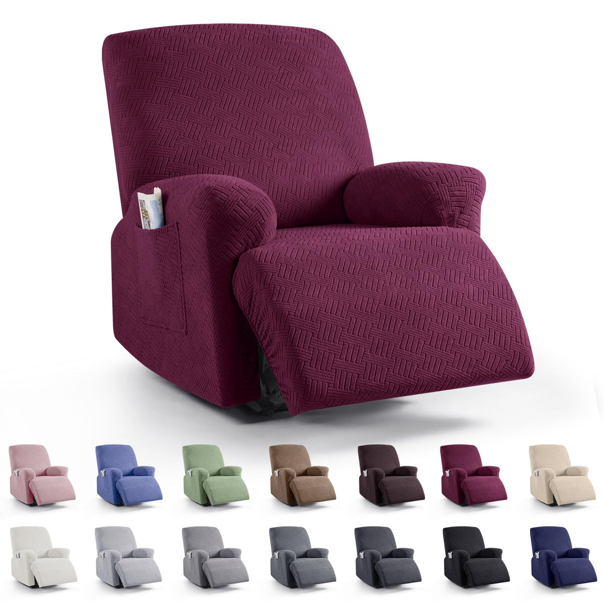 KinCam Recliner Chair Covers, Stretch Reclining Cover, Dark Gray