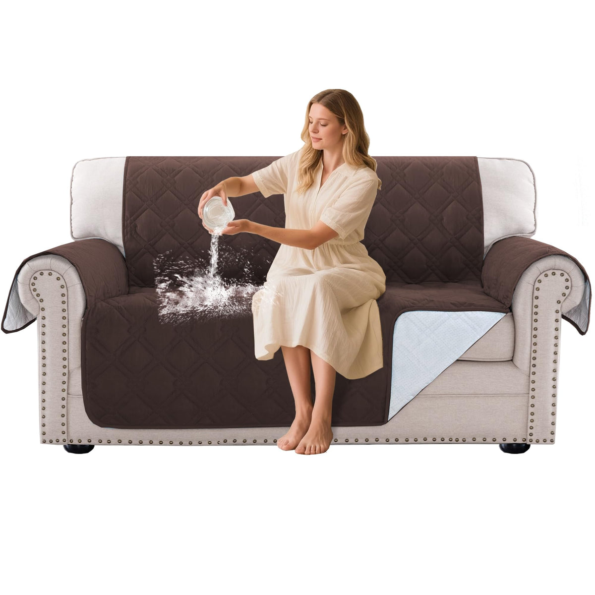 Turquoize 100% Waterproof Sofa Covers Chair Cover Slipcover Couch Protector Triple Non-Slip Sofa Slipcover for 1 Cushion Furniture Protector for Pets, Kids,Dog (Chair 23", Ivory)