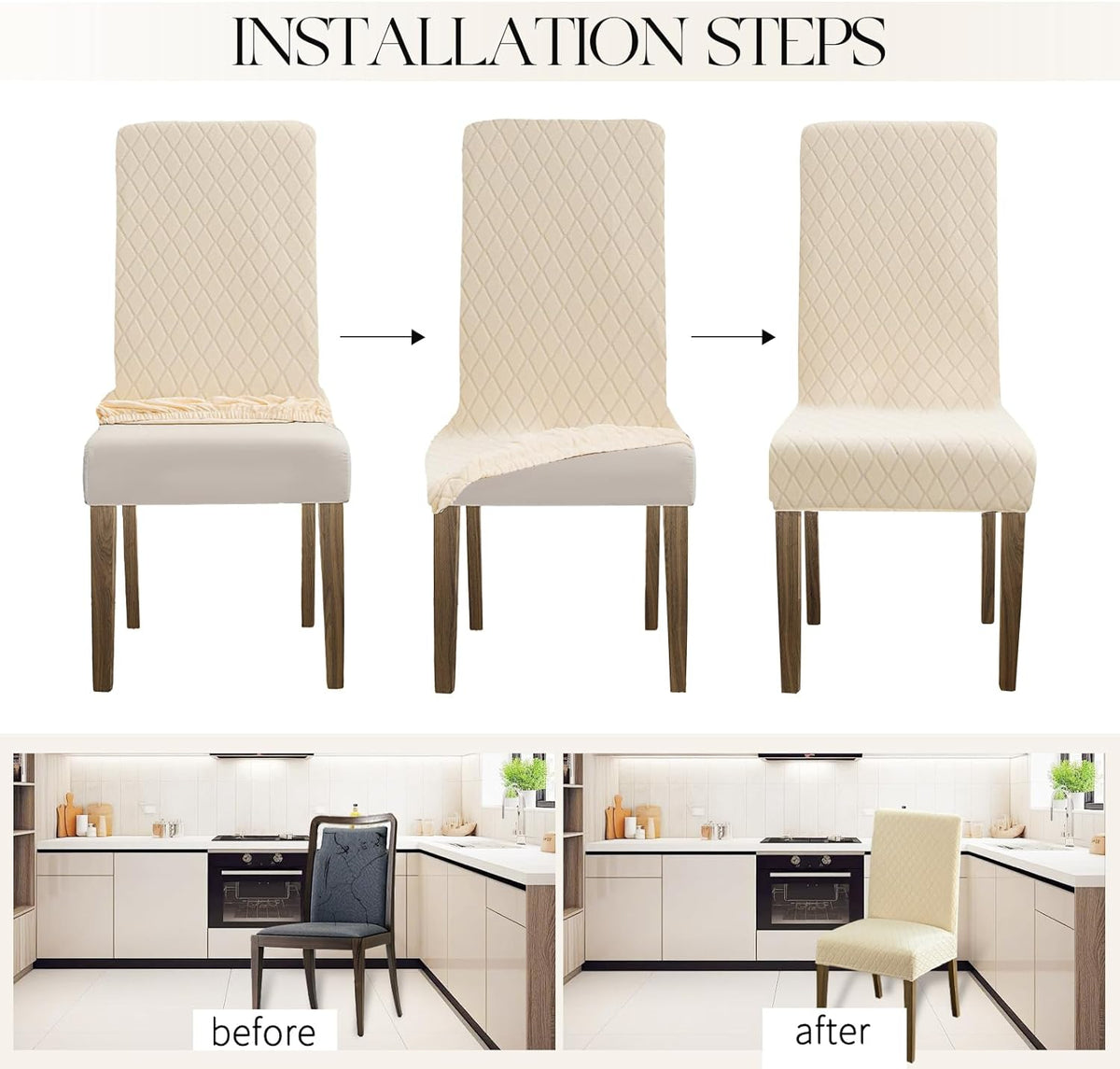 MOSAYT 100% Waterproof Dining Room Chair Covers Set of 4, Beige