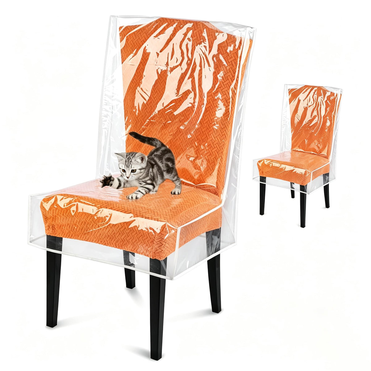 Dining Chair Covers, Waterproof Chair Covers - 4 Pack Clear Plastic Seat Chair Protector for Kitchen Keep Your Chair Away from Water Dust Stain and Pet Claws W/21 x D/18 Fits 16-23" (4)