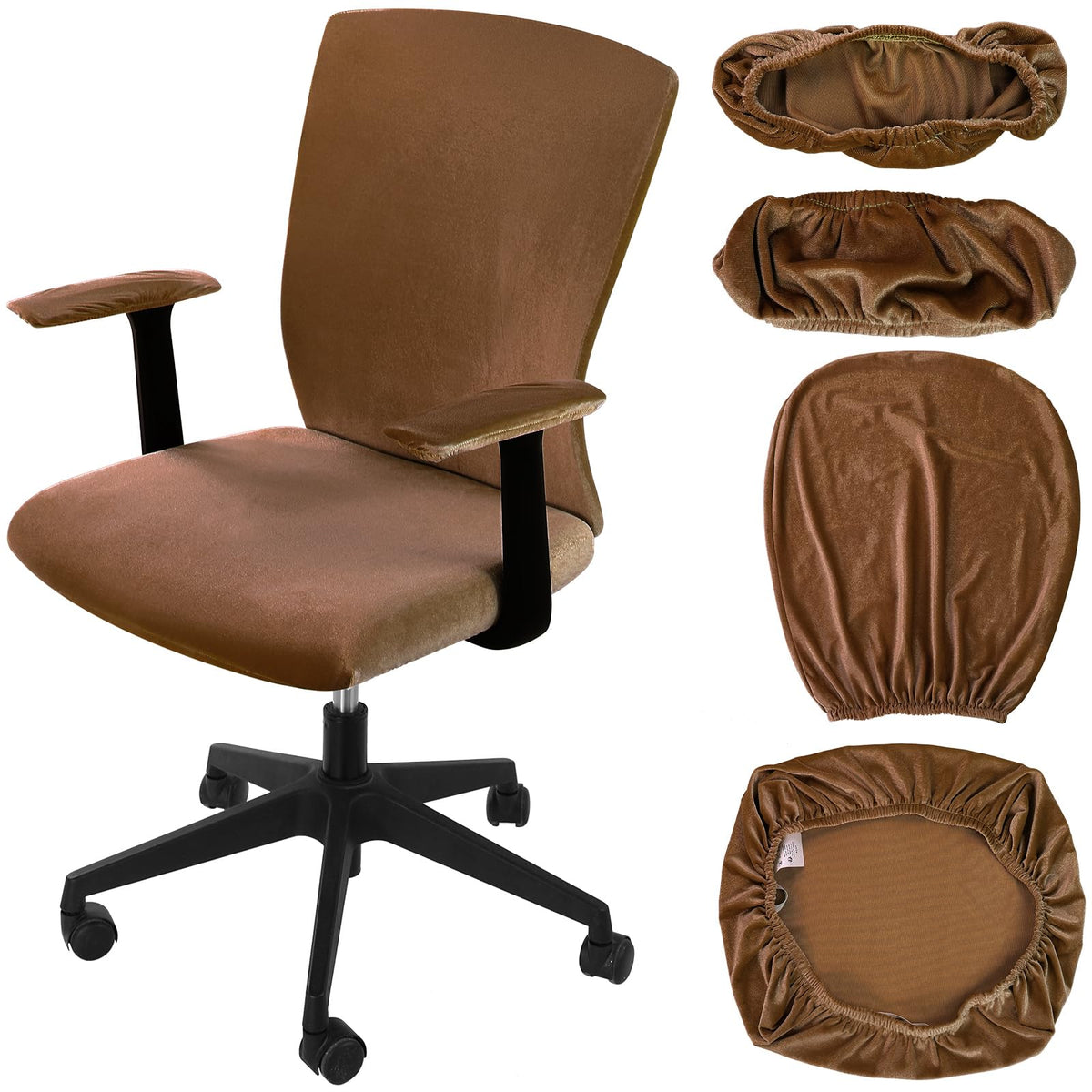 Tallew 4 Pcs Office Chair Covers Set with Armrest, Stretchable,Light Pink