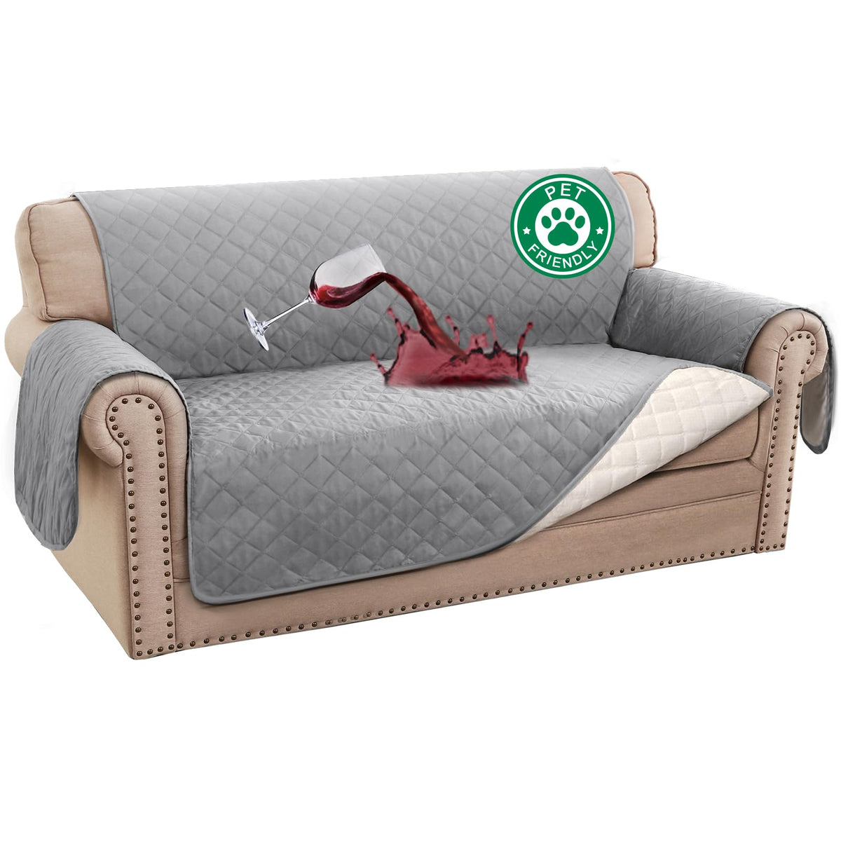 Turquoize 100% Waterproof Sofa Covers Chair Cover Slipcover Couch Protector Triple Non-Slip Sofa Slipcover for 1 Cushion Furniture Protector for Pets, Kids,Dog (Chair 23", Ivory)