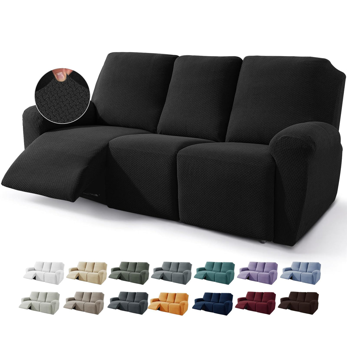JIVINER 4-Piece Recliner Chair Covers Stretch Jacquard Chair Covers for Reclining Chair Recliner Slipcovers for Living Room Soft Recliner Protector with Pocket (Recliner,Dark Coffee)