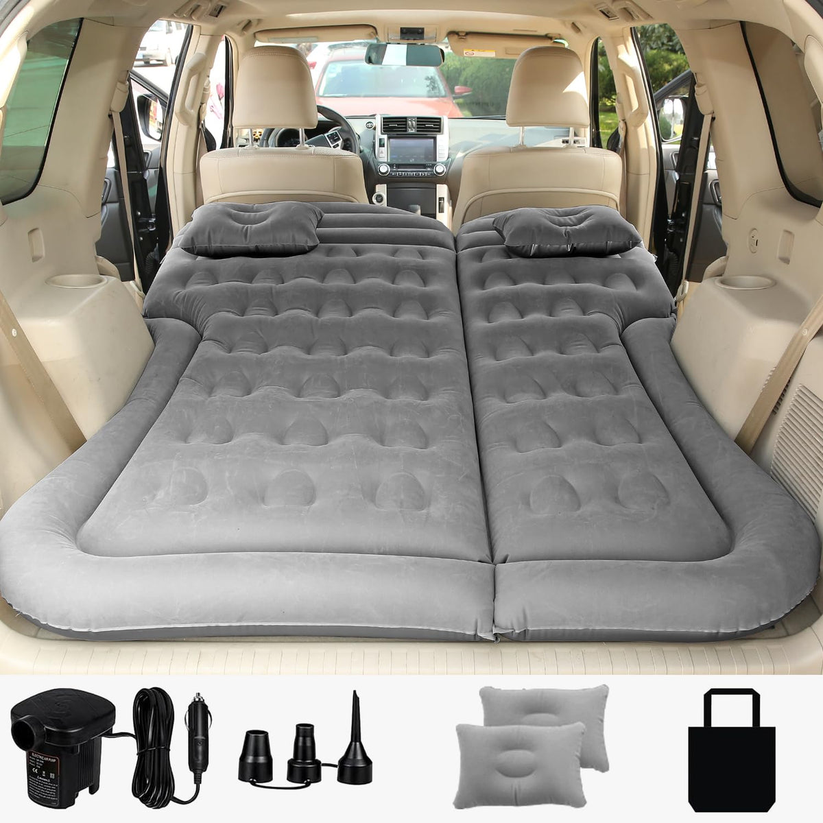 SAYGOGO SUV Air Mattress Camping Bed Cushion Pillow Inflatable Thickened Car Air Bed Mattress with Electric Air Pump Portable Sleeping Pad for Travel Camping Upgraded Version Black