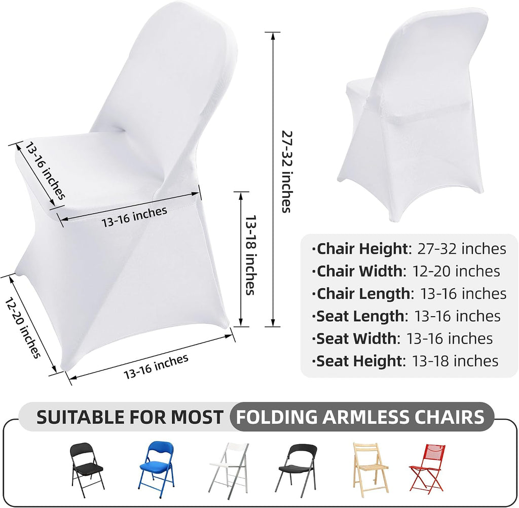 10 Packs White Spandex Stretch Folding Chair Covers Wedding Party