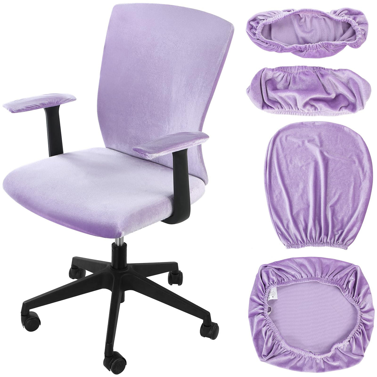 Tallew 4 Pcs Office Chair Covers Set with Armrest, Stretchable,Light Pink