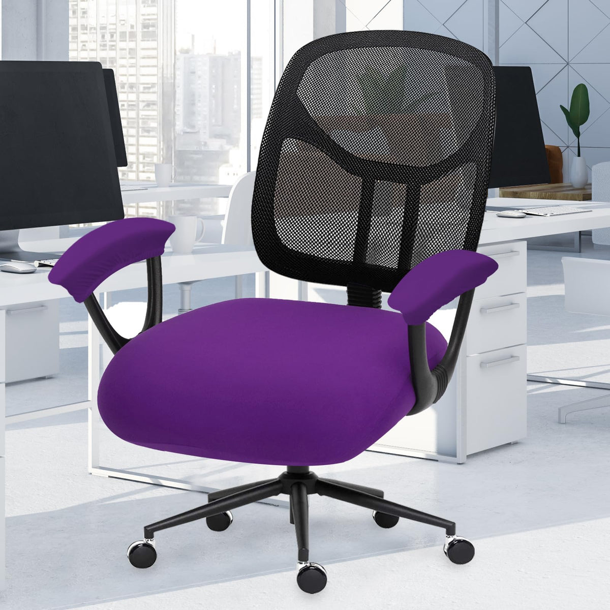DIVA EN CAMINO DEC Water-Resistant Stretchable Desk Office Chair Seat Cushion Covers - Universal Spandex Computer Chair Slipcover - Removable Washable Cushion Protectors for Dogs, Cats, Black