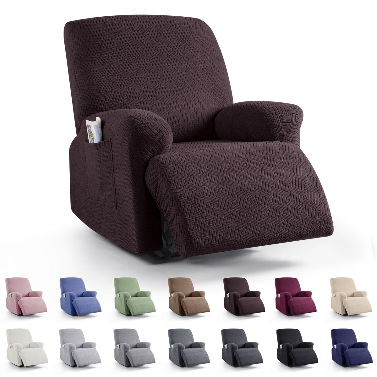 KinCam Recliner Chair Covers, Stretch Reclining Cover, Dark Gray