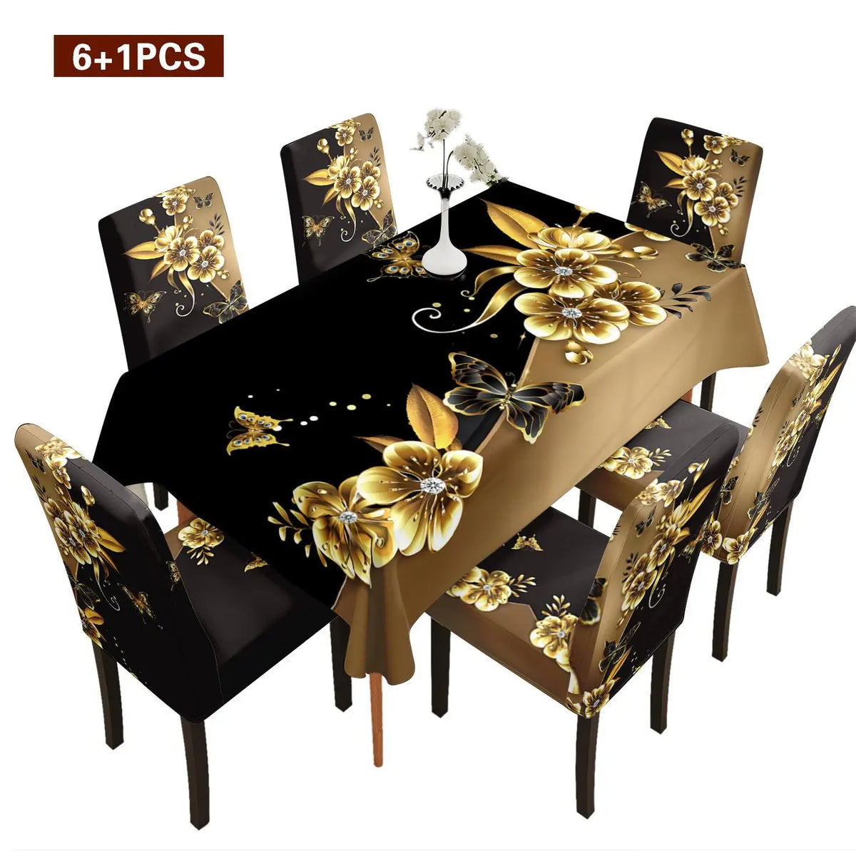 2/5/7pcs Restaurant Chair Tablecloth Set, Gold Butterfly Print, Elastic Polyester Slipcover, Detachable Washable, Home Office Hotel Decor, Dining Chair Slipcovers