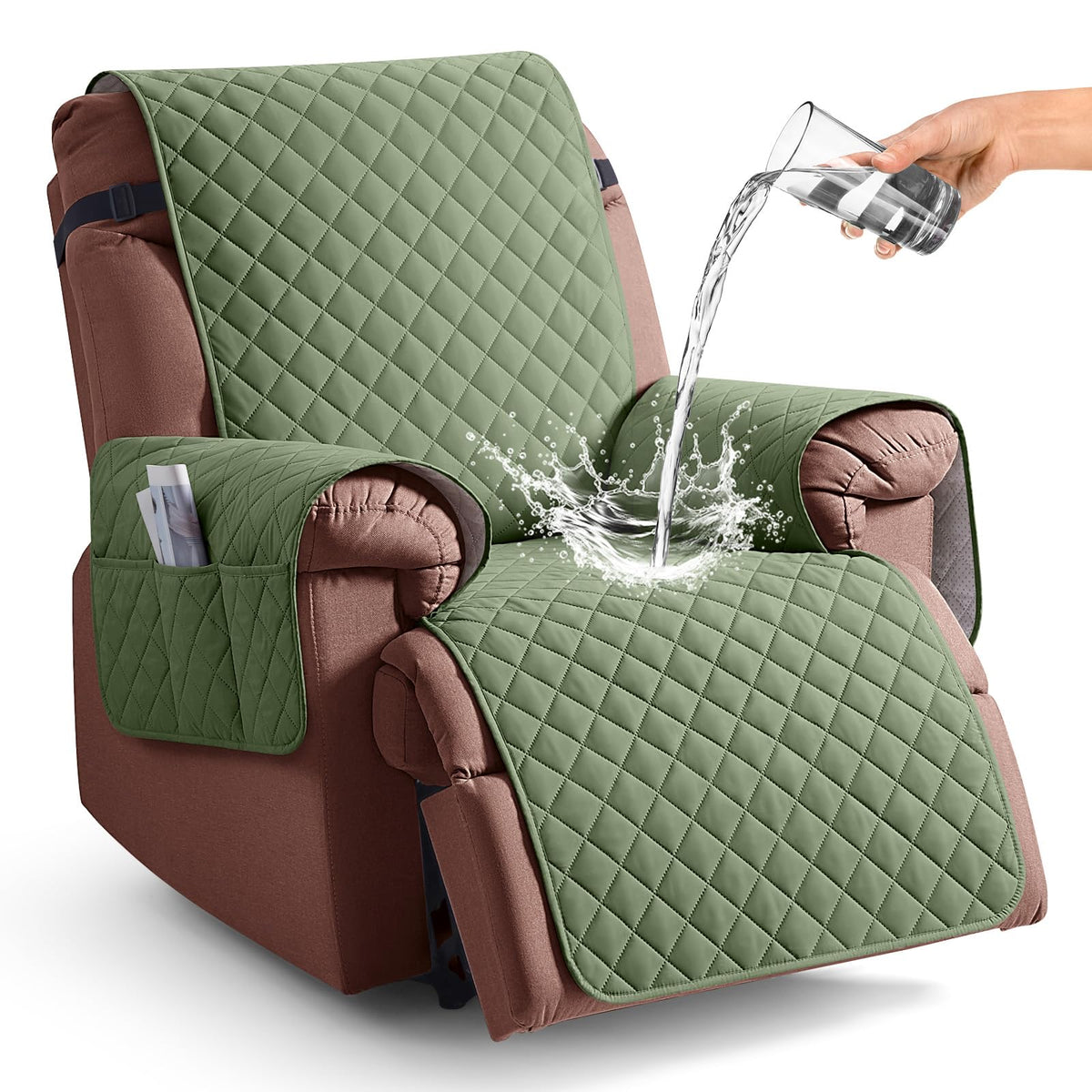 KinCam 100% Waterproof Recliner Chair Cover, Reclining Couch Covers for Pets, Dogs, Recliner Couch Slipcover Furniture Protector with Elastic Straps for Kids(23.6", Chocolate)