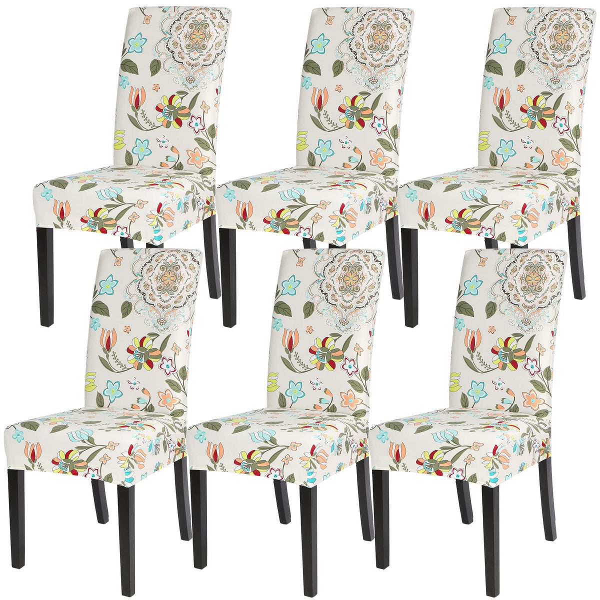 SearchI Dining Room Chair Covers Set of 6, Stretch Jacquard Parsons Chair Slipcovers Super Fit Removable Washable Kitchen Chair Protector Cover for Dining Room, Hotel, Ceremony (Beige Rhombus)
