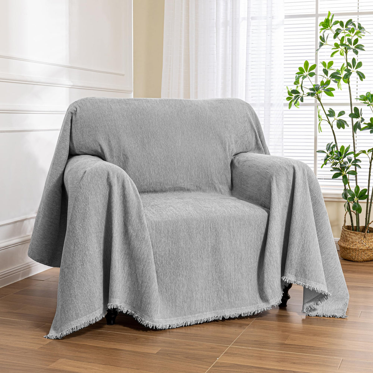 MEETSKY Oversized Chair Cover Washable Armchair Sofa Cover for Dog, Couch Protector for Sofa Single Cover, Small Couch Cover Sofa Throw Cover with Tassel, 71" x 91", Beige