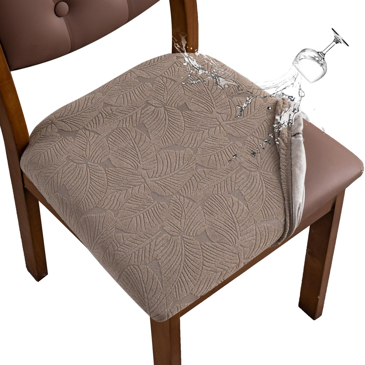 Waterproof Dining Room Chair Covers Set of 6,Beige,Large