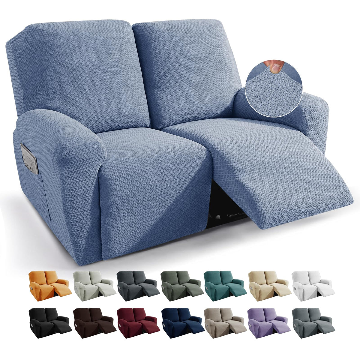 JIVINER 4-Piece Recliner Chair Covers Stretch Jacquard Chair Covers for Reclining Chair Recliner Slipcovers for Living Room Soft Recliner Protector with Pocket (Recliner,Dark Coffee)