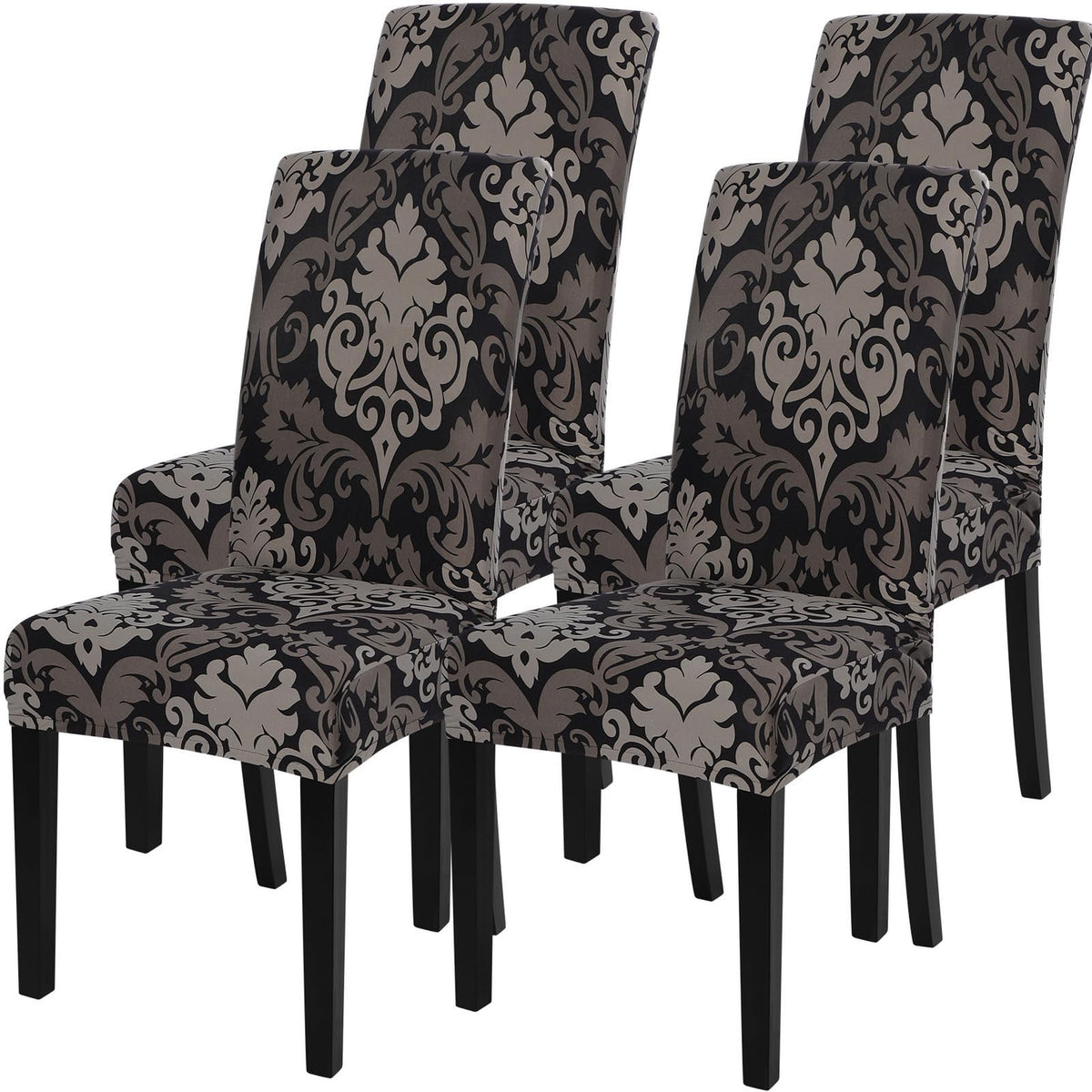 SearchI Chair Covers Slipcovers Set of 4, Spandex Super Fit Stretch Removable Washable Kitchen Parsons Protector for Dining Room,Hotel,Ceremony,Beige+Flowers