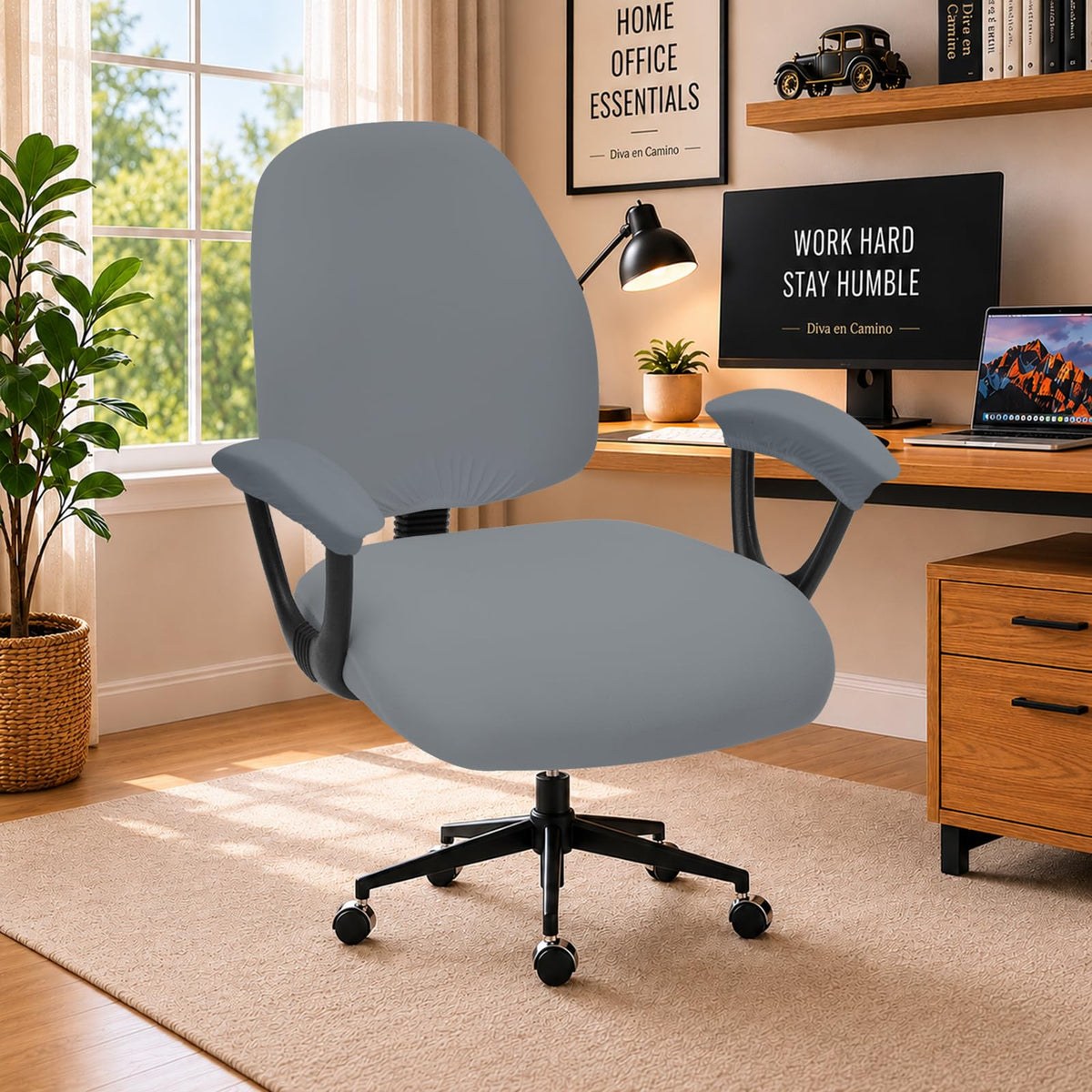 Water Resistant Stretch Computer Office Chair Cover with Durable Zipper Universal Washable Removable Spandex Rotating Boss Chair Slipcovers Anti-dust Soft Desk Chair Seat Protector for Dogs Cats Pets