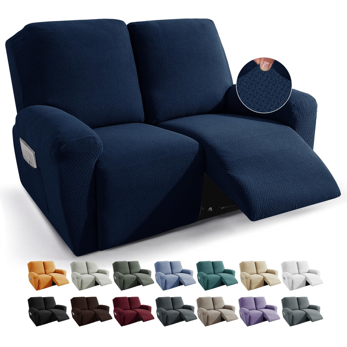 JIVINER 4-Piece Recliner Chair Covers Stretch Jacquard Chair Covers for Reclining Chair Recliner Slipcovers for Living Room Soft Recliner Protector with Pocket (Recliner,Dark Coffee)