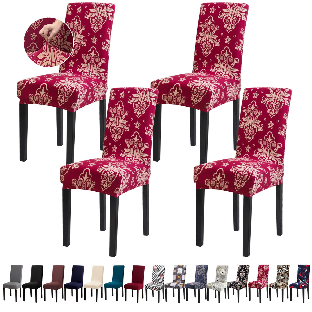 Chair Covers, Stretch Dining Room Chair Covers Set of 6, Removable Washable Dining Chair Slipcovers for Home, Hotel, Banquet