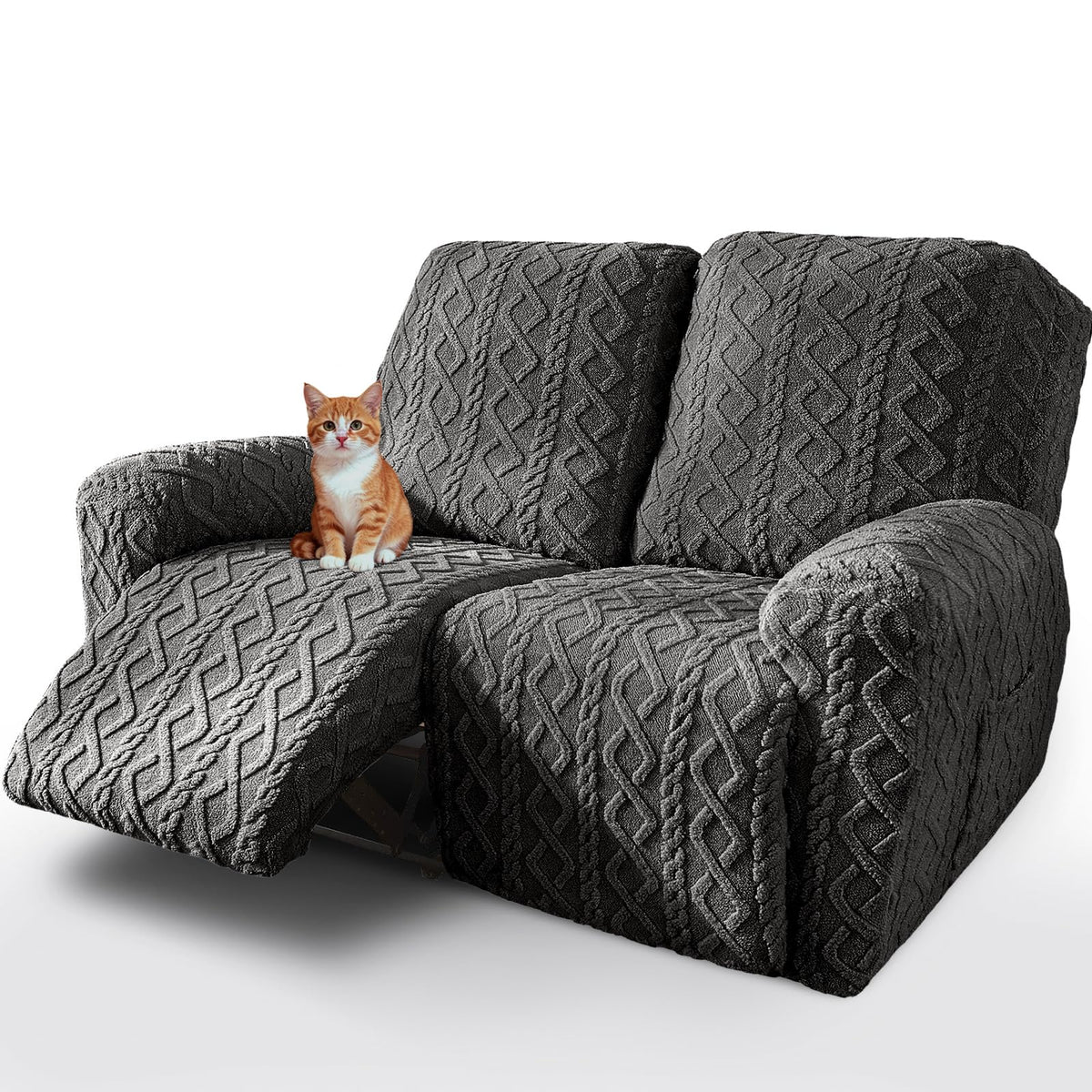 vctops 4 Pieces Recliner Chair Covers, Geometric Jacquard Plush Recliner Slipcovers Soft Fuzzy Sofa Couch Cover Anti-Slip Furniture Protector with Elastic Bottom for Kids Cats Dogs (Cream,1 Seat)