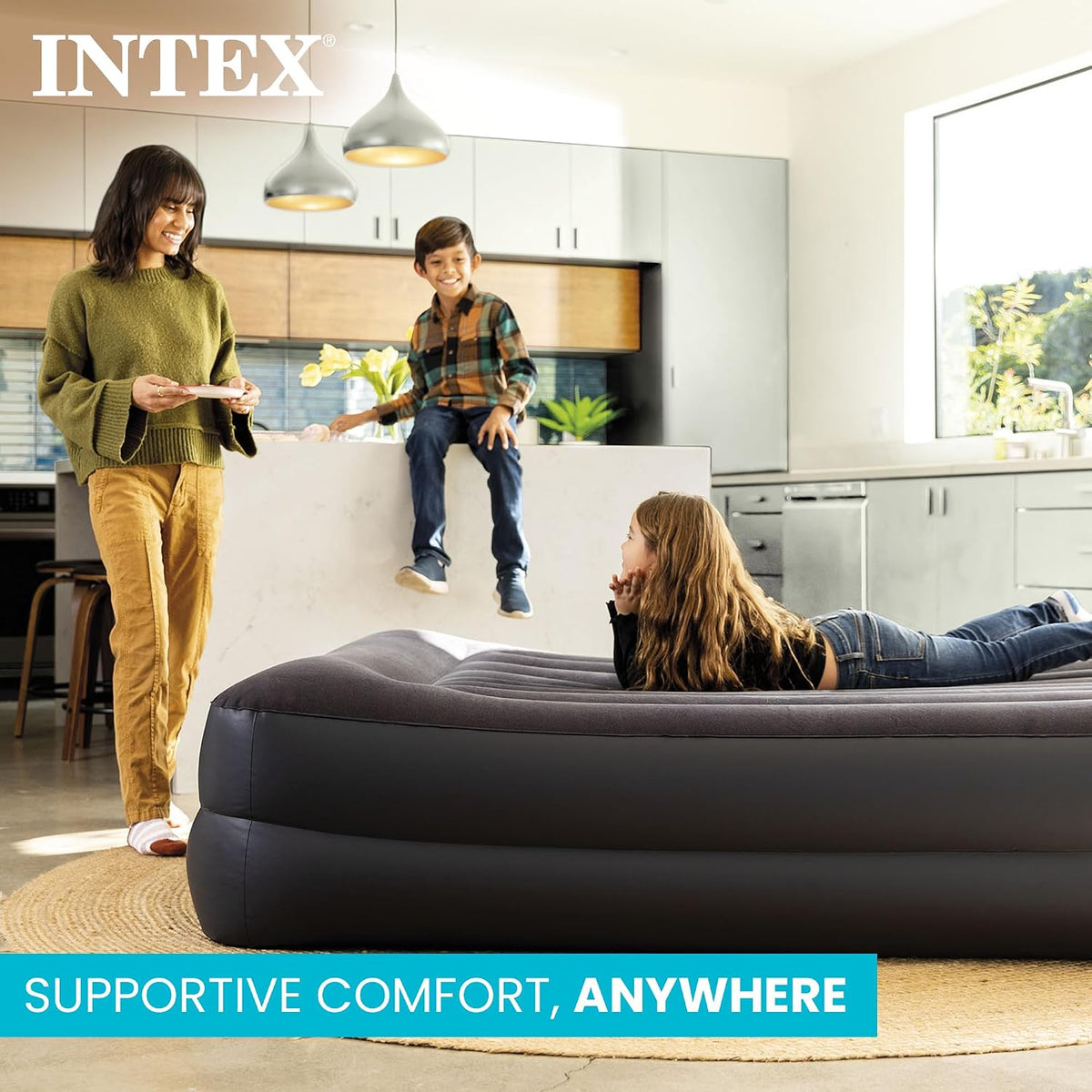 Intex Dura-Beam Plus 16.5" Queen Size Air Mattress with Built-in Pump