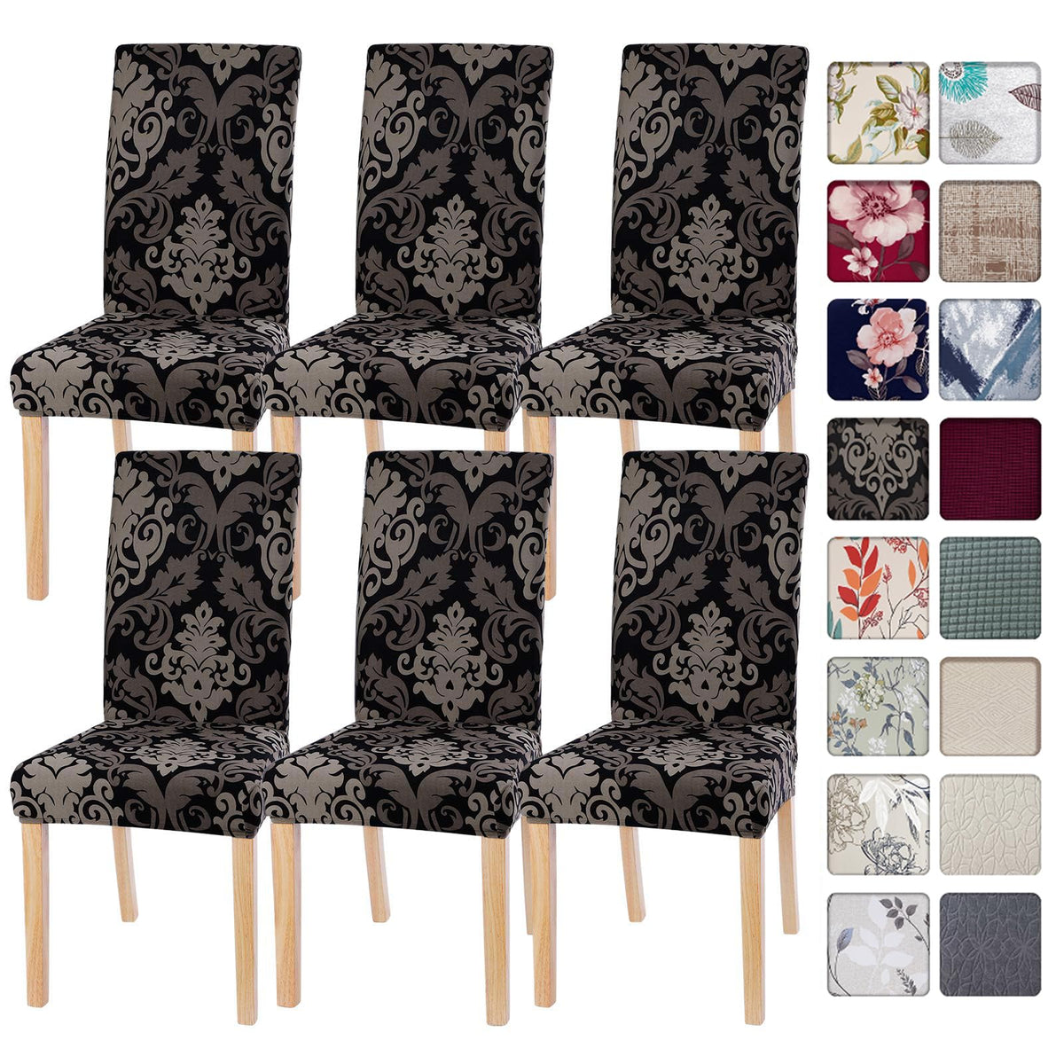 SearchI Chair Covers Slipcovers Set of 4, Spandex Super Fit Stretch Removable Washable Kitchen Parsons Protector for Dining Room,Hotel,Ceremony,Beige+Flowers