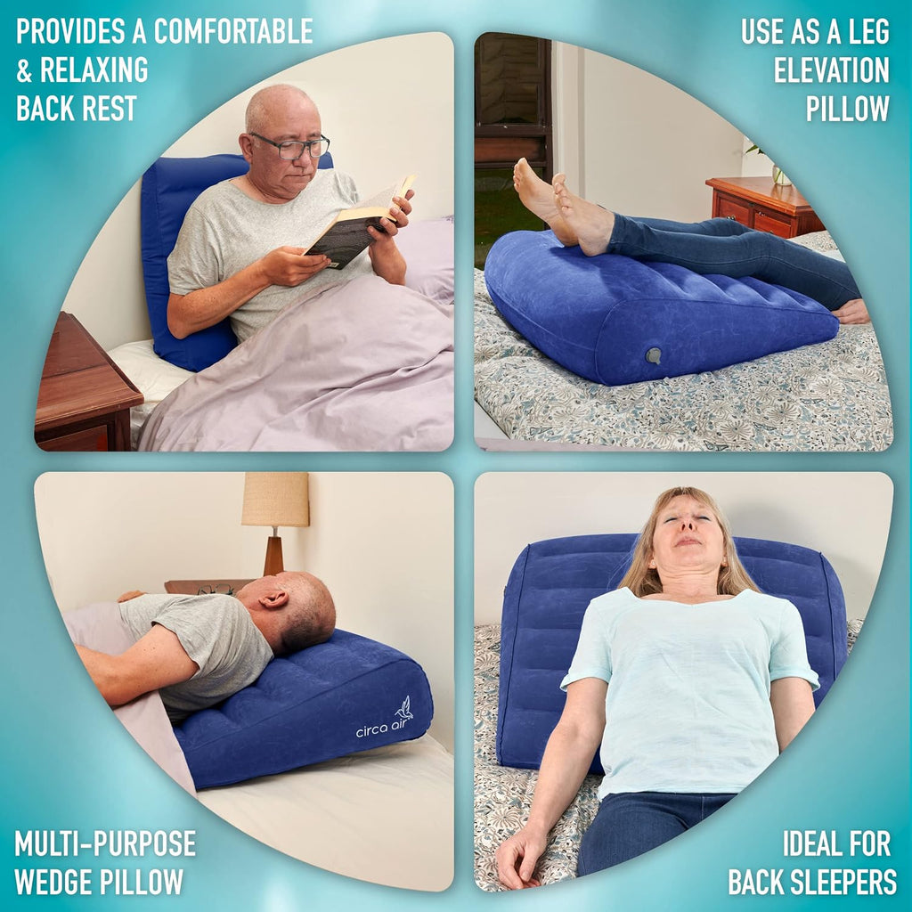 Circa Air Inflatable Wedge Pillow for Traveling – Travel Wedge Pillow for Sleeping. Extra Wide 27" Portable Bed Wedge Pillows for Sleep Apnea, Acid Reflux, Leg, Back and Knee Support, Blow up Wedge