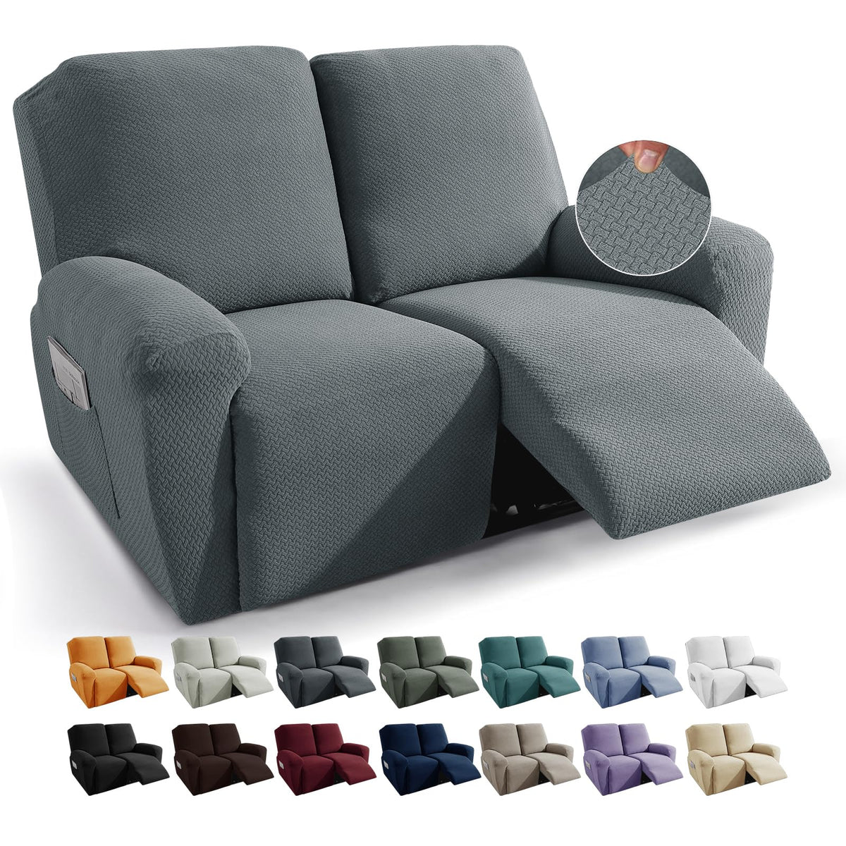 JIVINER 4-Piece Recliner Chair Covers Stretch Jacquard Chair Covers for Reclining Chair Recliner Slipcovers for Living Room Soft Recliner Protector with Pocket (Recliner,Dark Coffee)