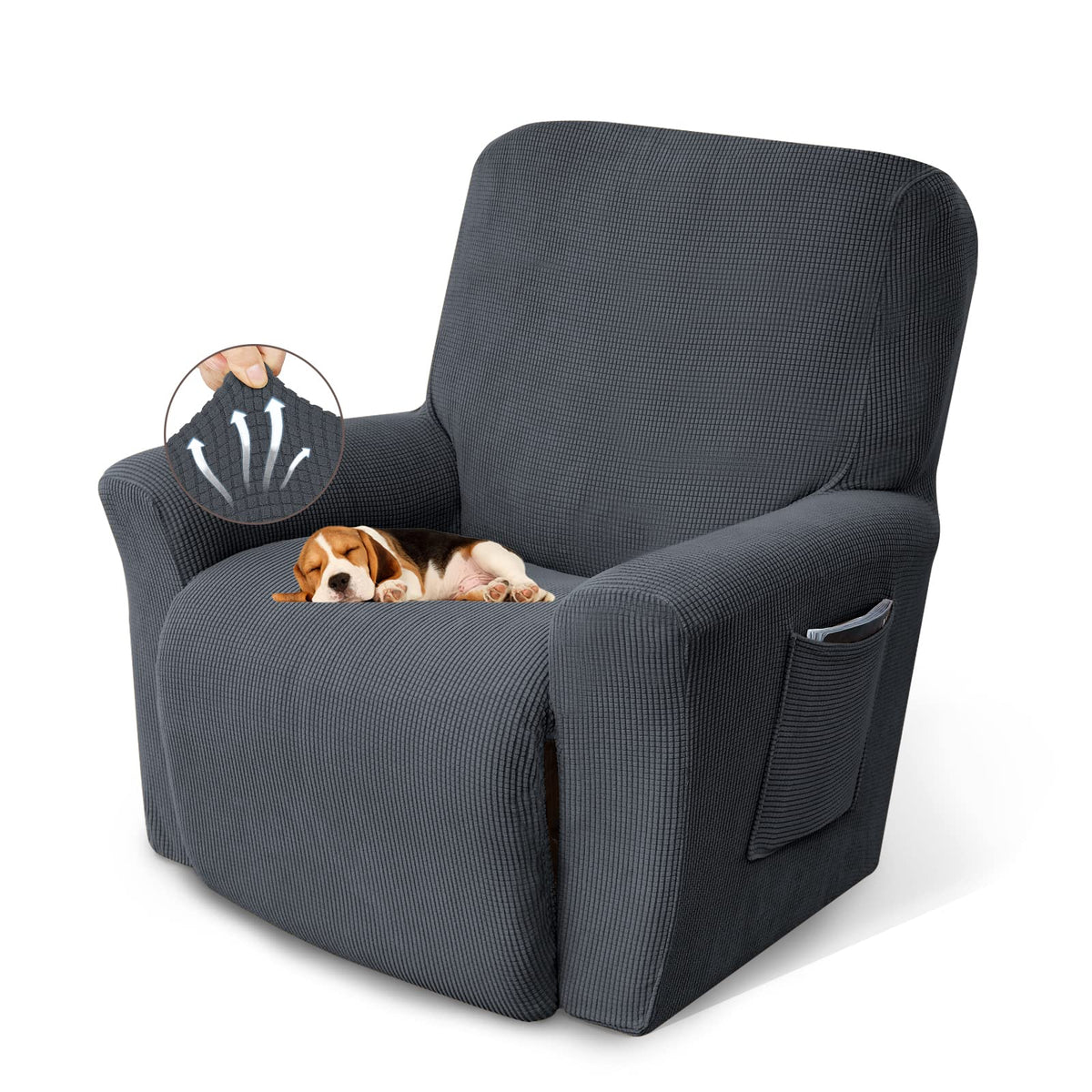 KEKUOU Recliner Chair Covers, 1-Piece Lazy Boy Recliner Covers, Navy Blue