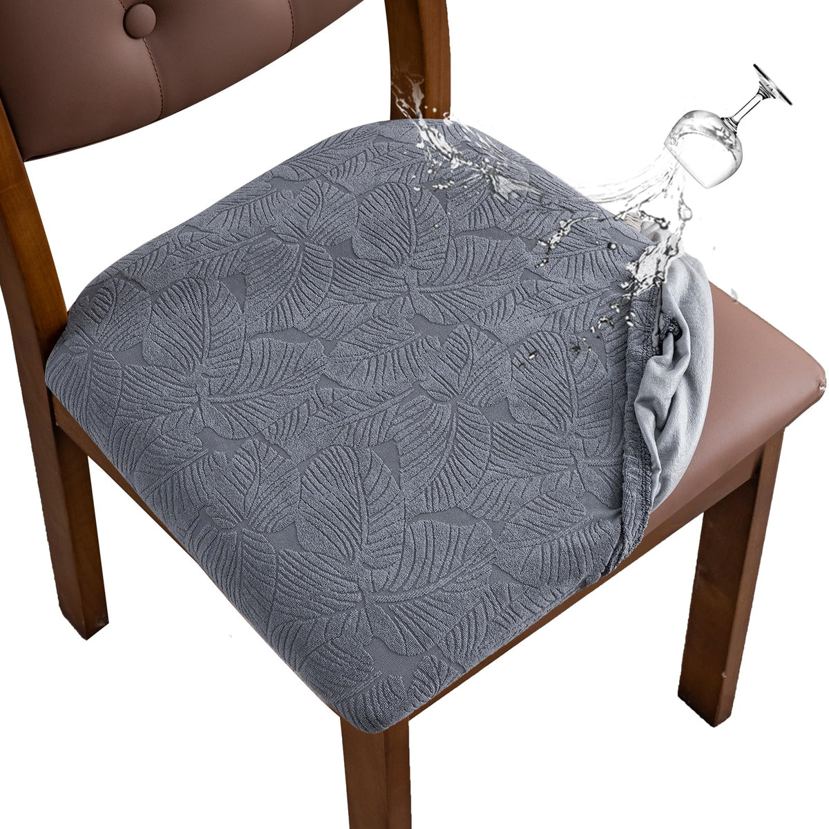 Waterproof Dining Room Chair Covers Set of 6,Beige,Large