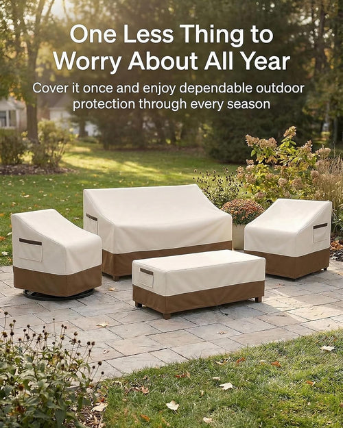 4-Piece Patio Furniture Cover Set, Waterproof Outdoor Furniture Covers for Loveseat, Patio Chairs & Coffee Table, Heavy-Duty 600D, Fade & UV-Resistant, Breathable, All-Season Protection, Beige&Brown