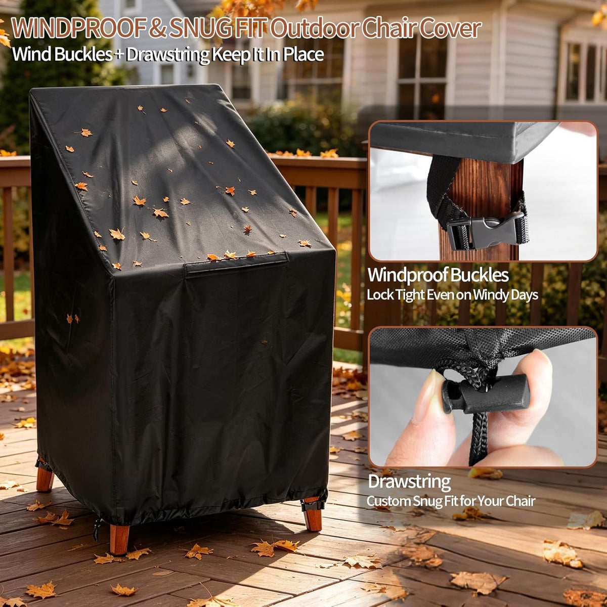 Outdoor Chair Covers 2Pack, 25x25x47" High Back Patio Chair Covers,Black