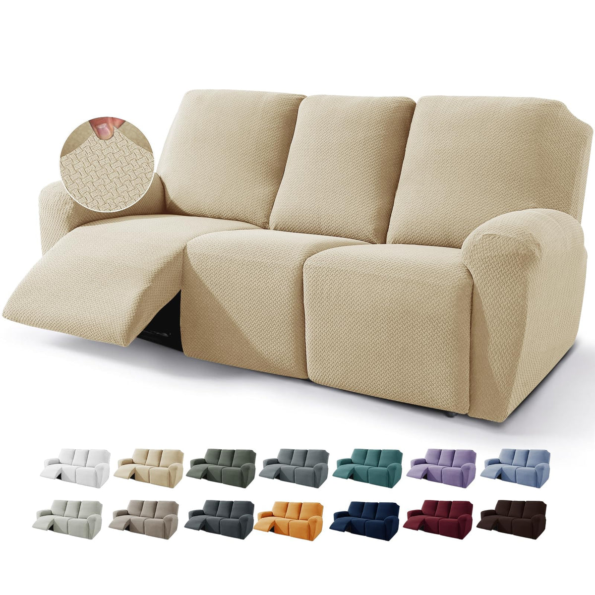 JIVINER 4-Piece Recliner Chair Covers Stretch Jacquard Chair Covers for Reclining Chair Recliner Slipcovers for Living Room Soft Recliner Protector with Pocket (Recliner,Dark Coffee)
