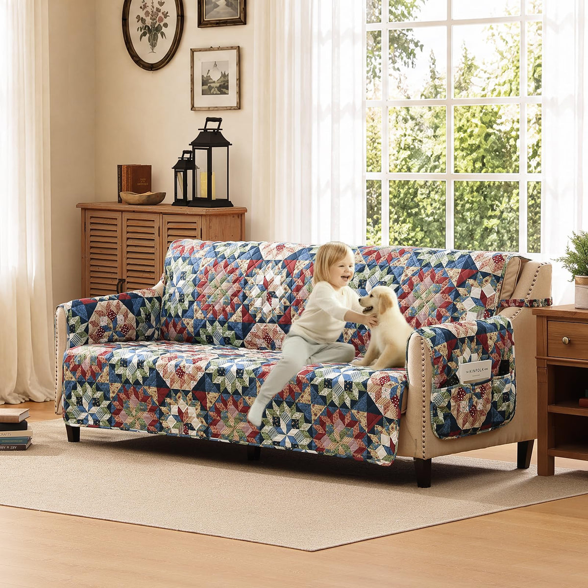 Boho Printed Recliner Chair Covers, Quilted Recliner Covers, Water-Repellent Lazy Boy Chair Covers, Pet Friendly ReclinerCover for Sofa, Washable ArmchairCovers (Recliner 22", Bohemia)
