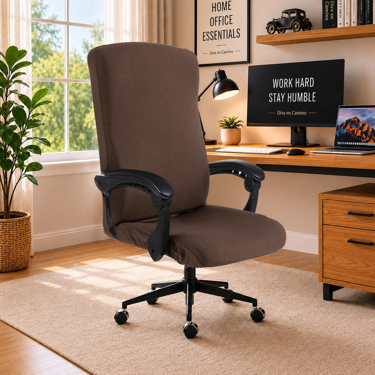 Water Resistant Stretch Computer Office Chair Cover with Durable Zipper Universal Washable Removable Spandex Rotating Boss Chair Slipcovers Anti-dust Soft Desk Chair Seat Protector for Dogs Cats Pets