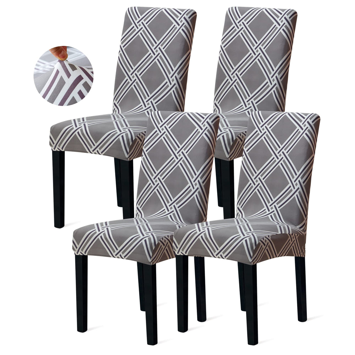 Sufdari Dining Chair Covers,Kitchen Cover,Parsons Slipcover,Spandex Protectors for Room Stretch Chairs Cover Set of 4 -Gray