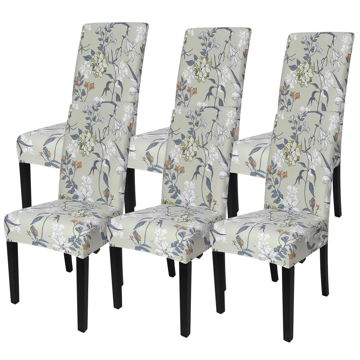 SearchI Chair Covers Slipcovers Set of 4, Spandex Super Fit Stretch Removable Washable Kitchen Parsons Protector for Dining Room,Hotel,Ceremony,Beige+Flowers