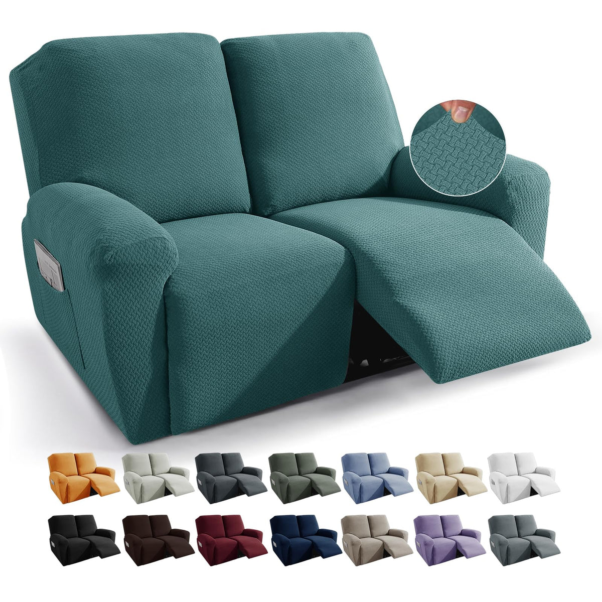 JIVINER 4-Piece Recliner Chair Covers Stretch Jacquard Chair Covers for Reclining Chair Recliner Slipcovers for Living Room Soft Recliner Protector with Pocket (Recliner,Dark Coffee)