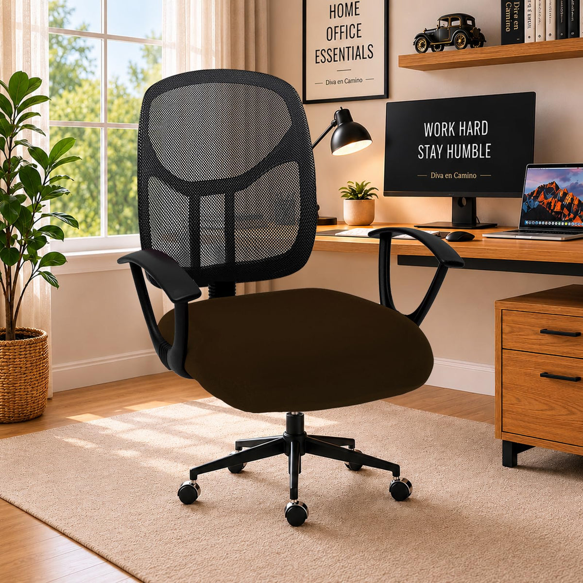 DIVA EN CAMINO DEC Water-Resistant Stretchable Desk Office Chair Seat Cushion Covers - Universal Spandex Computer Chair Slipcover - Removable Washable Cushion Protectors for Dogs, Cats, Black